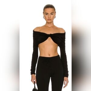 Monot Black Off-Shoulder Crop Top Large NWT